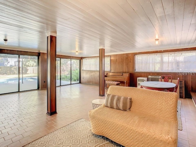 interior space featuring wooden ceiling