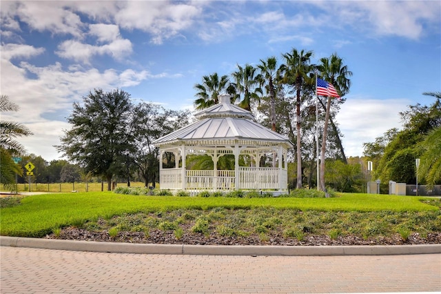 view of community with a gazebo and a lawn