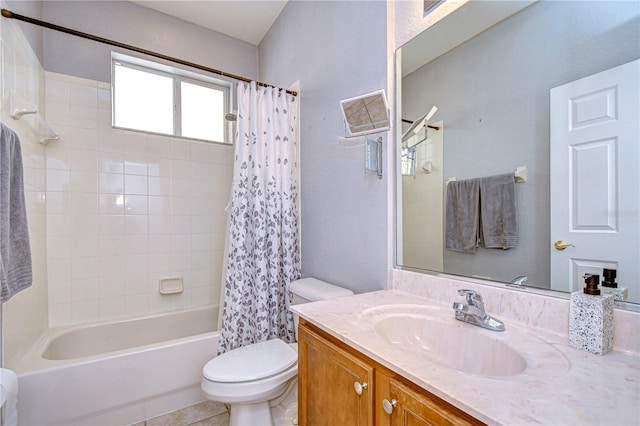 full bathroom featuring vanity, toilet, shower / bath combo, and tile patterned flooring