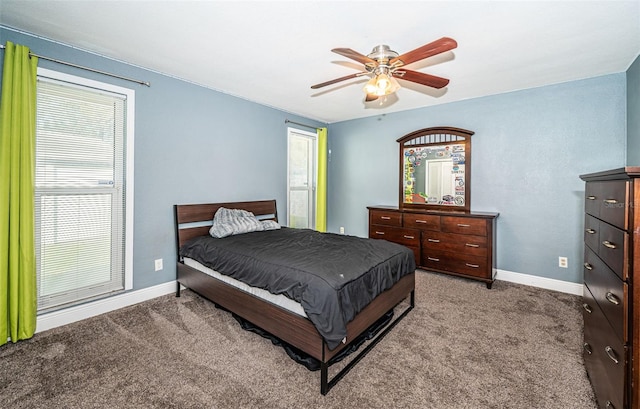 bedroom featuring carpet floors and ceiling fan