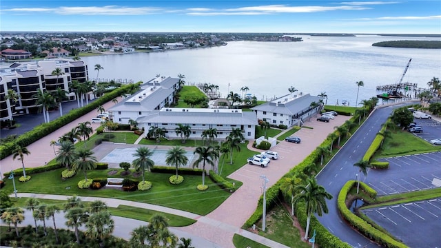 aerial view with a water view