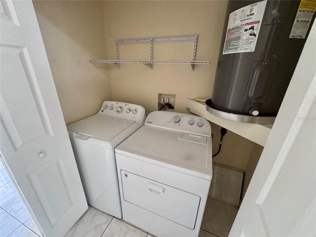 laundry area featuring water heater and separate washer and dryer