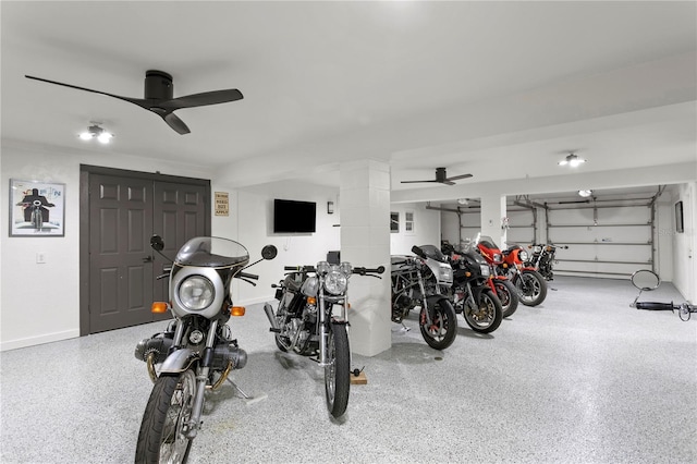 workout room featuring ceiling fan