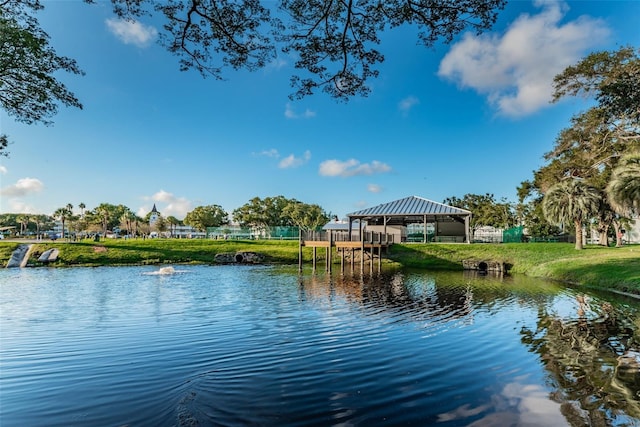 view of water feature with a gazebo