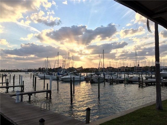 view of dock with a water view