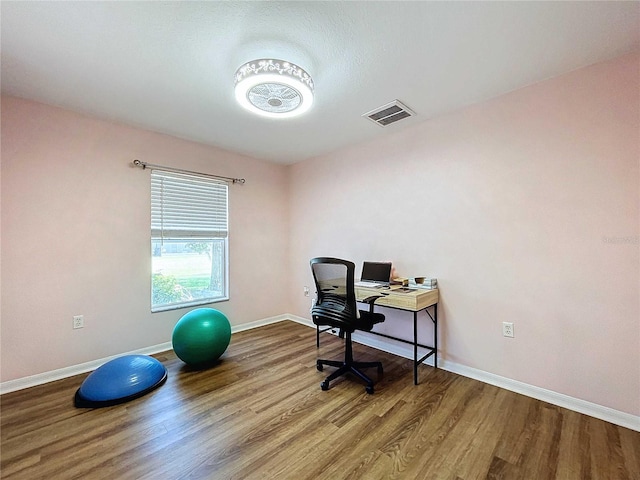 home office featuring hardwood / wood-style flooring