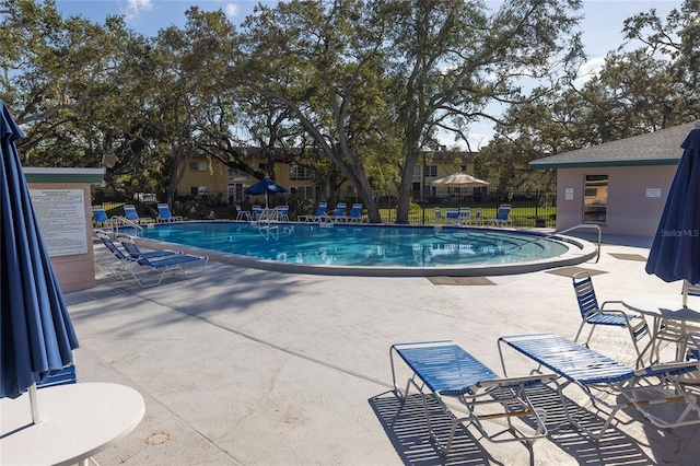 view of swimming pool with a patio