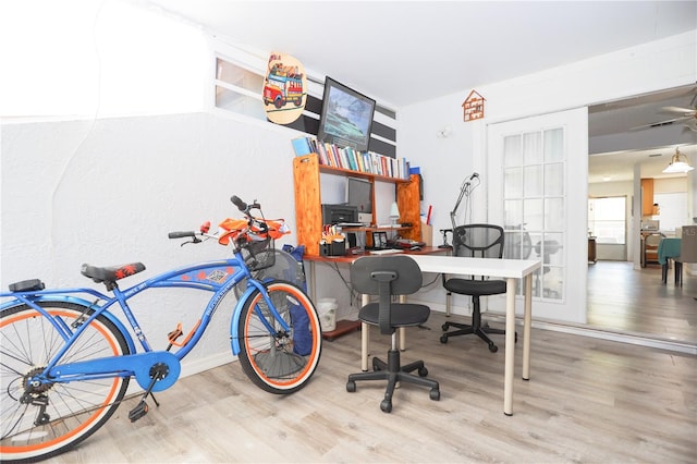 office area with hardwood / wood-style flooring