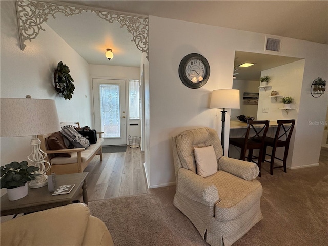 living room with dark wood-type flooring