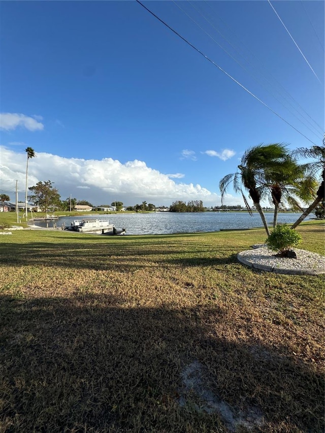 exterior space with a water view