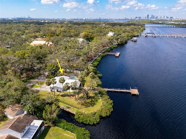 aerial view with a water view