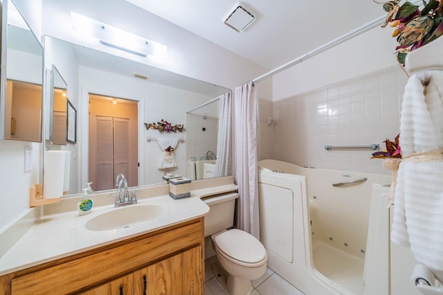 full bathroom with vanity, toilet, tile patterned floors, and separate shower and tub