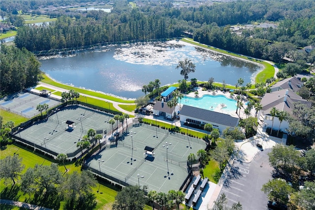 aerial view featuring a water view