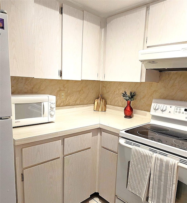 2390 Shelly Dr Unit D, Palm Harbor, FL 34684 - kitchen with white appliances, under cabinet range hood, and light countertops