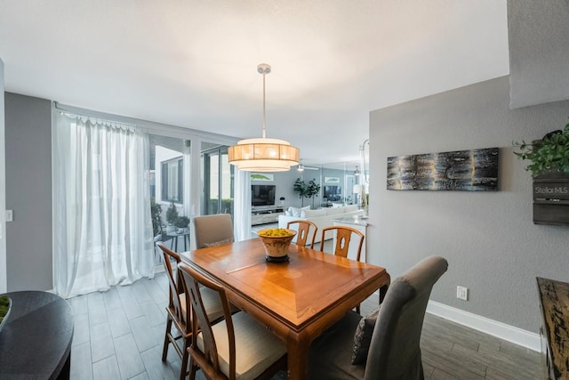 dining space with dark hardwood / wood-style flooring