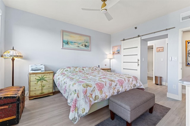 bedroom featuring ceiling fan and light hardwood / wood-style floors