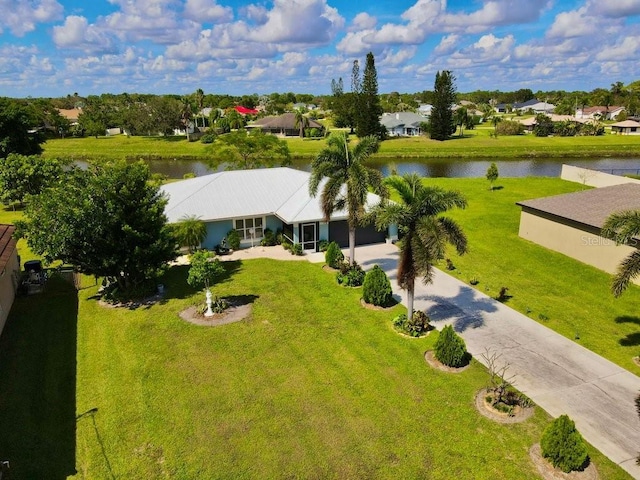 aerial view with a water view