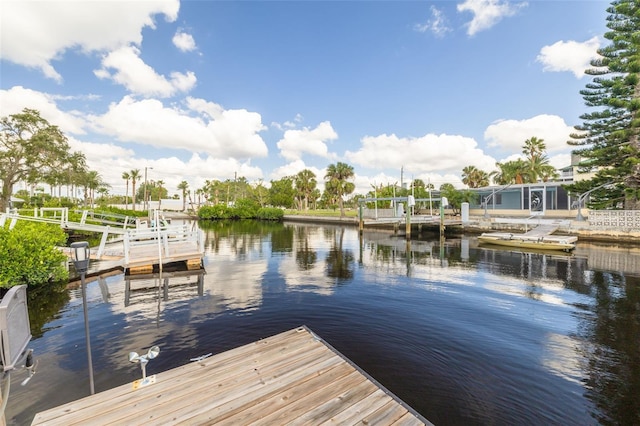 dock area with a water view