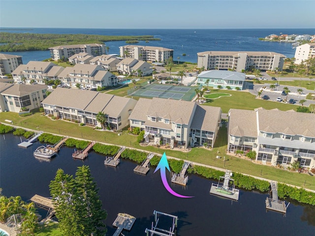 aerial view with a water view