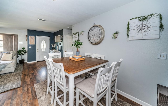 dining space featuring dark wood-type flooring