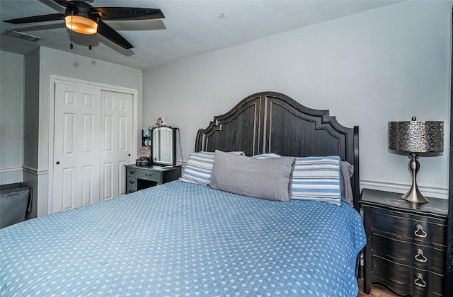 bedroom with a closet and ceiling fan