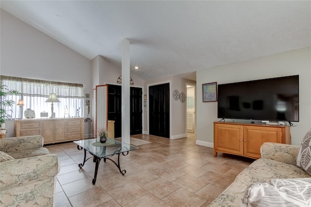 living room with vaulted ceiling