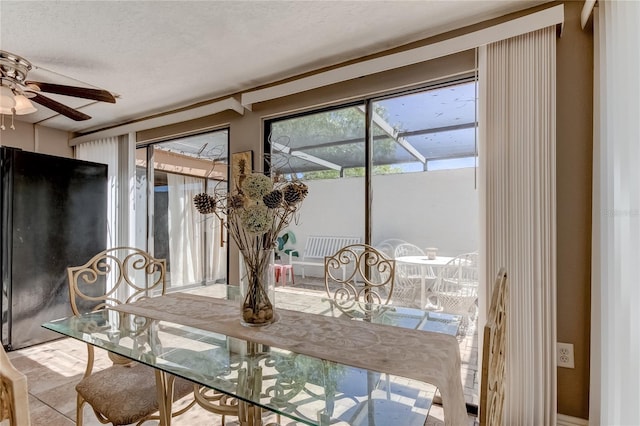 sunroom featuring ceiling fan