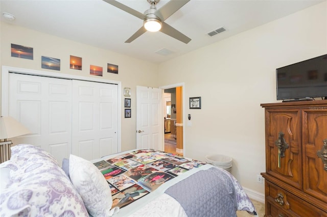 bedroom with a closet and ceiling fan