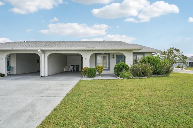 ranch-style house with a carport and a front yard