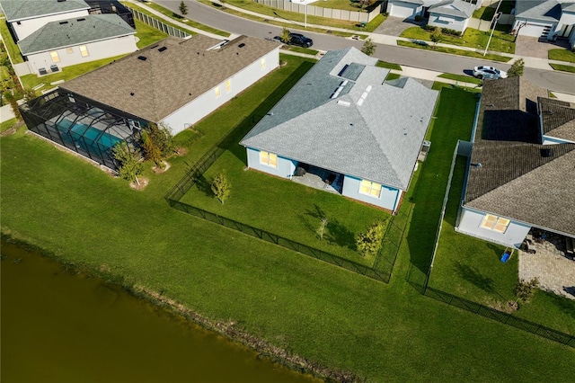 aerial view featuring a water view