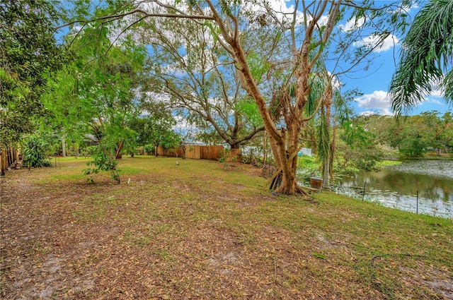 view of yard with a water view