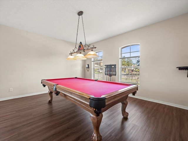 playroom featuring billiards and dark hardwood / wood-style flooring