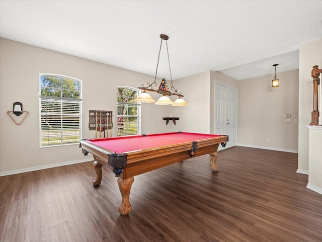 playroom featuring billiards and dark hardwood / wood-style flooring