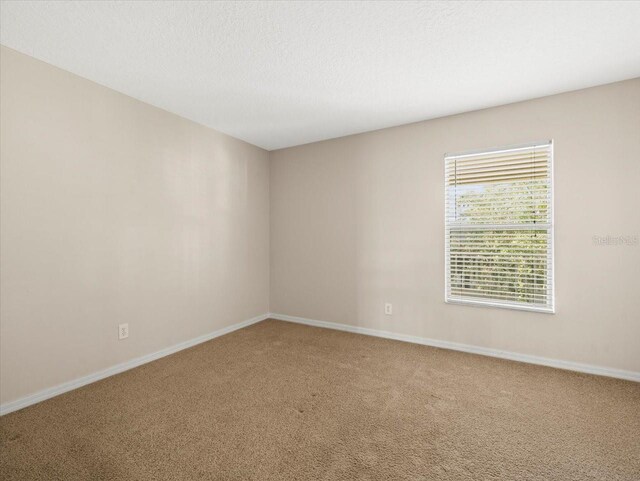 carpeted empty room featuring a textured ceiling