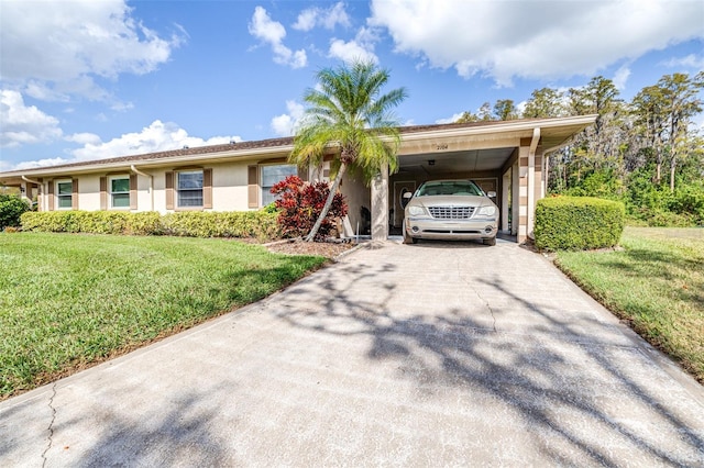 ranch-style house with a front lawn and a carport