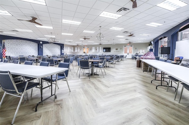 dining area with light parquet flooring