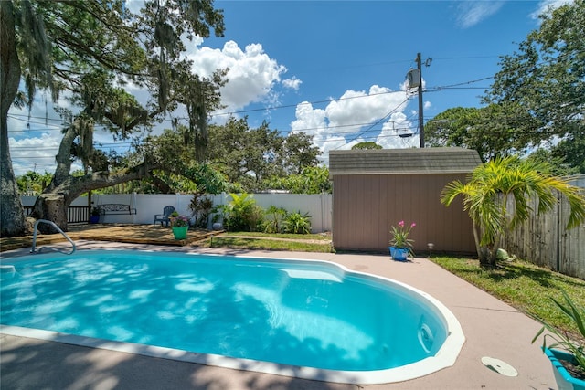 view of pool featuring a storage unit