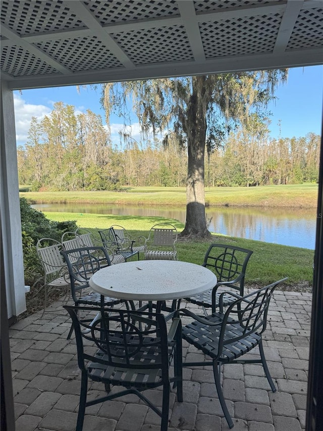 view of patio / terrace with a water view