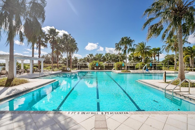 view of swimming pool featuring a patio