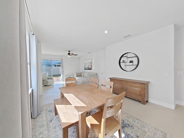 dining area featuring ceiling fan