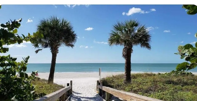 view of water feature with a view of the beach