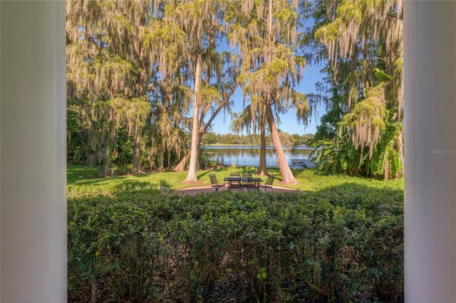 view of yard featuring a water view