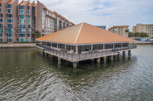 dock area with a water view