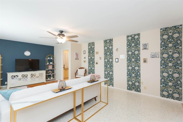 living room with ceiling fan