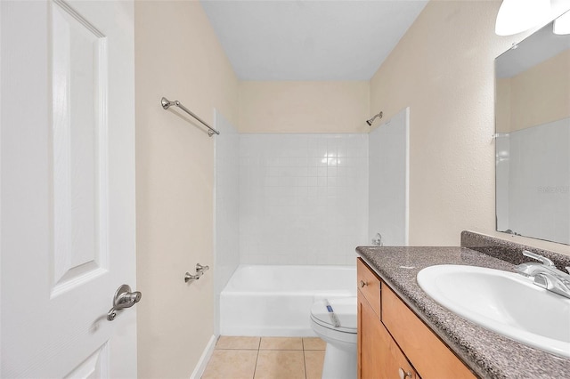 full bathroom featuring vanity, toilet, tile patterned floors, and tiled shower / bath