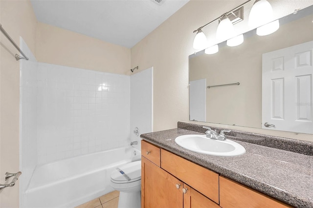 full bathroom with vanity, toilet, shower / bath combination, and tile patterned flooring