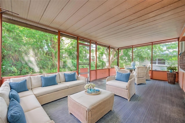 sunroom / solarium with wood ceiling