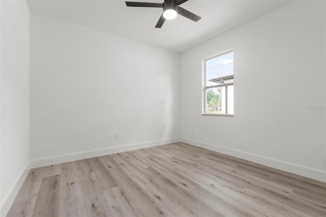 unfurnished room with light wood-type flooring and ceiling fan