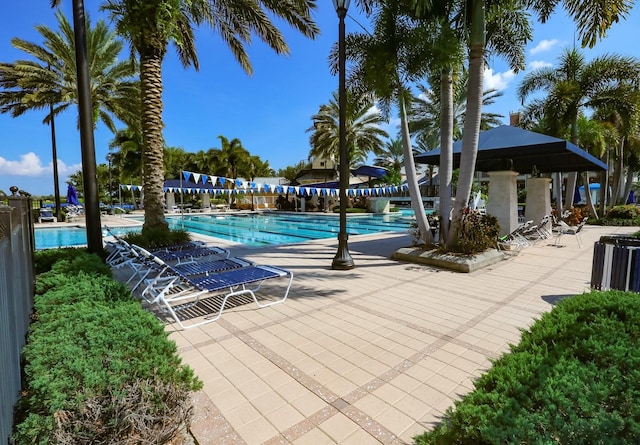 view of swimming pool featuring a gazebo