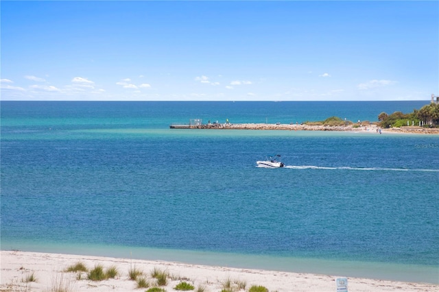 view of water feature with a view of the beach